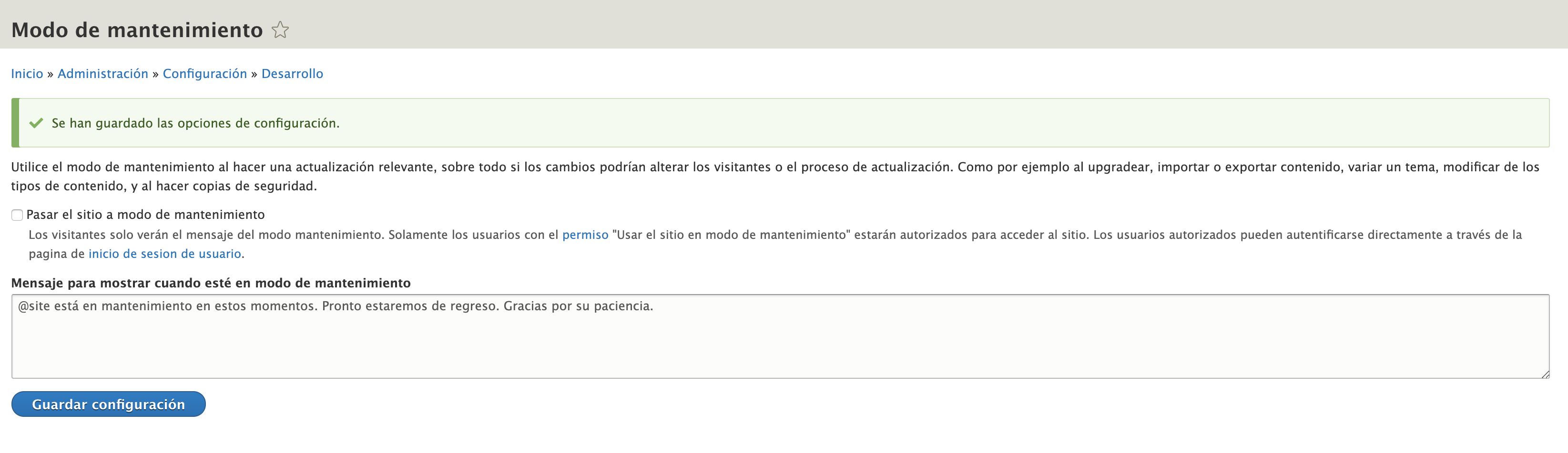 Desactivar modo mantenimiento drupal
