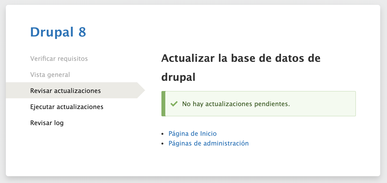 Finalización de actualización de base de datos drupal