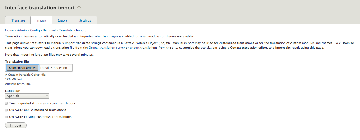 Traducir contenido interface