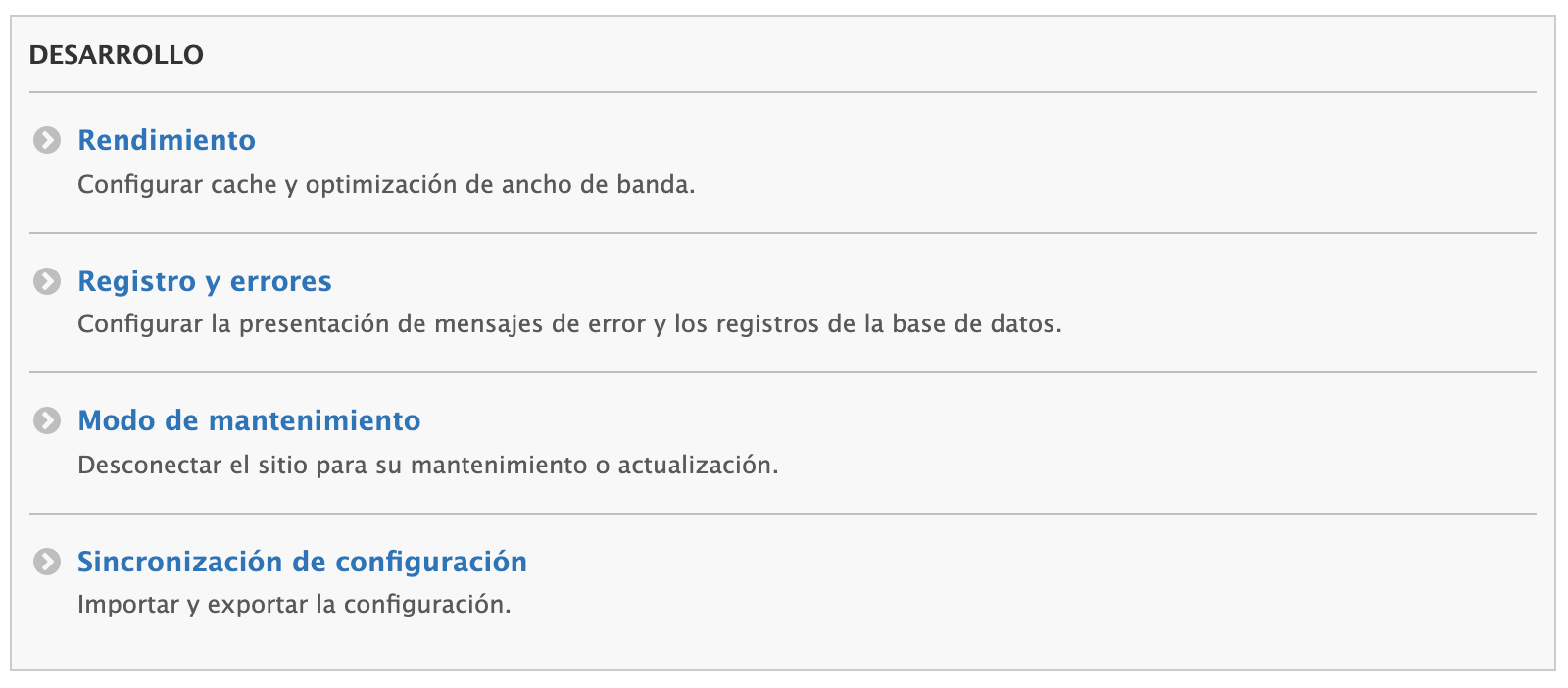 Opciones de desarrollo